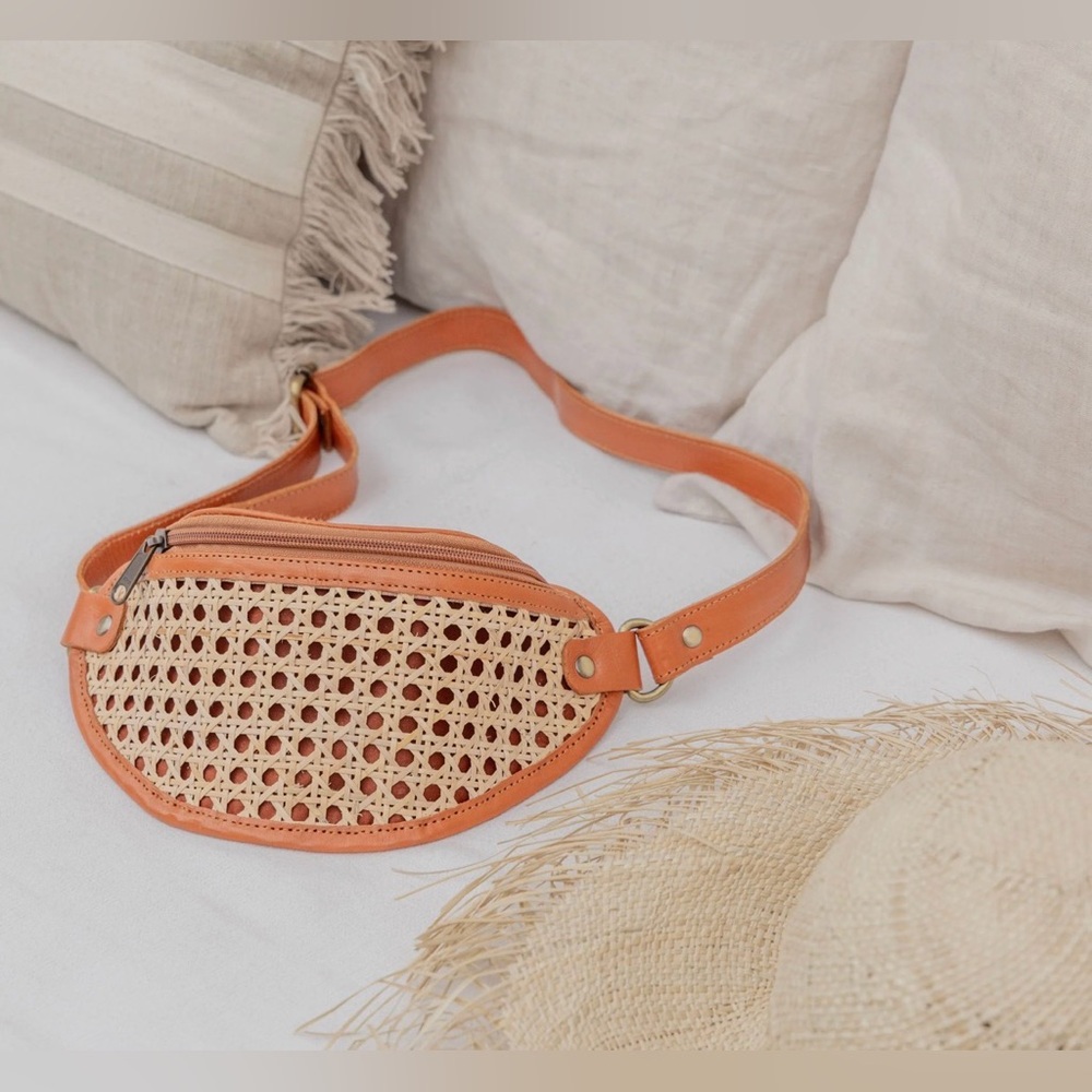 Village Thrive Raja Leather and Cane Sling Bag NWT